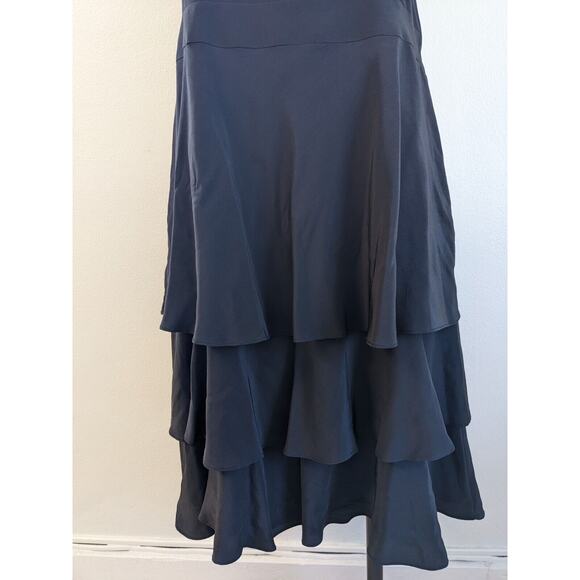 Ana Capri Size Medium Shift Dress Black Tiered Ruffle Silk Side Zip Sleeveless - Picture 4 of 11